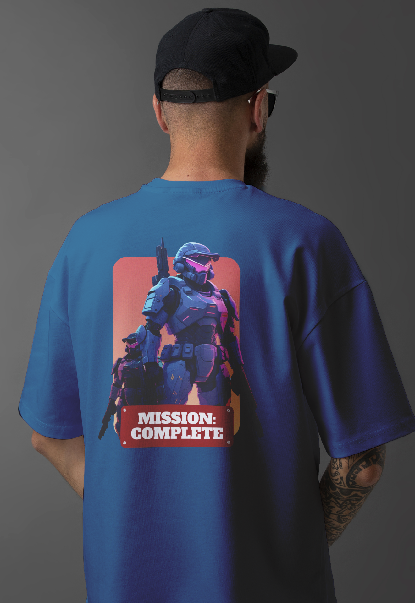 Mission Complete Oversized Navy Blue T-Shirts - A FoldLined Original