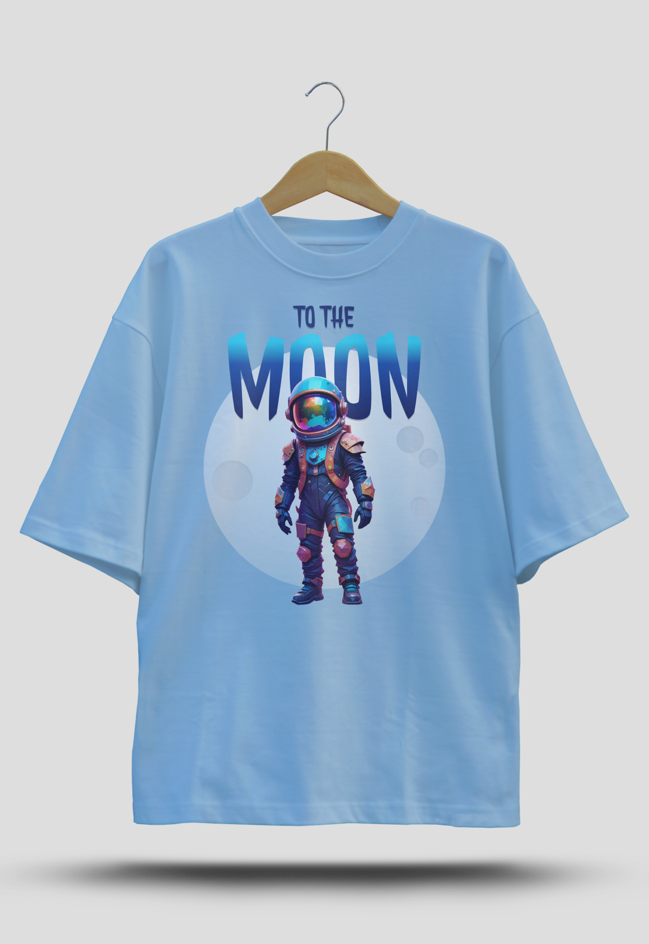 To The Moon Oversized Baby Blue T-Shirts - A FoldLined Original