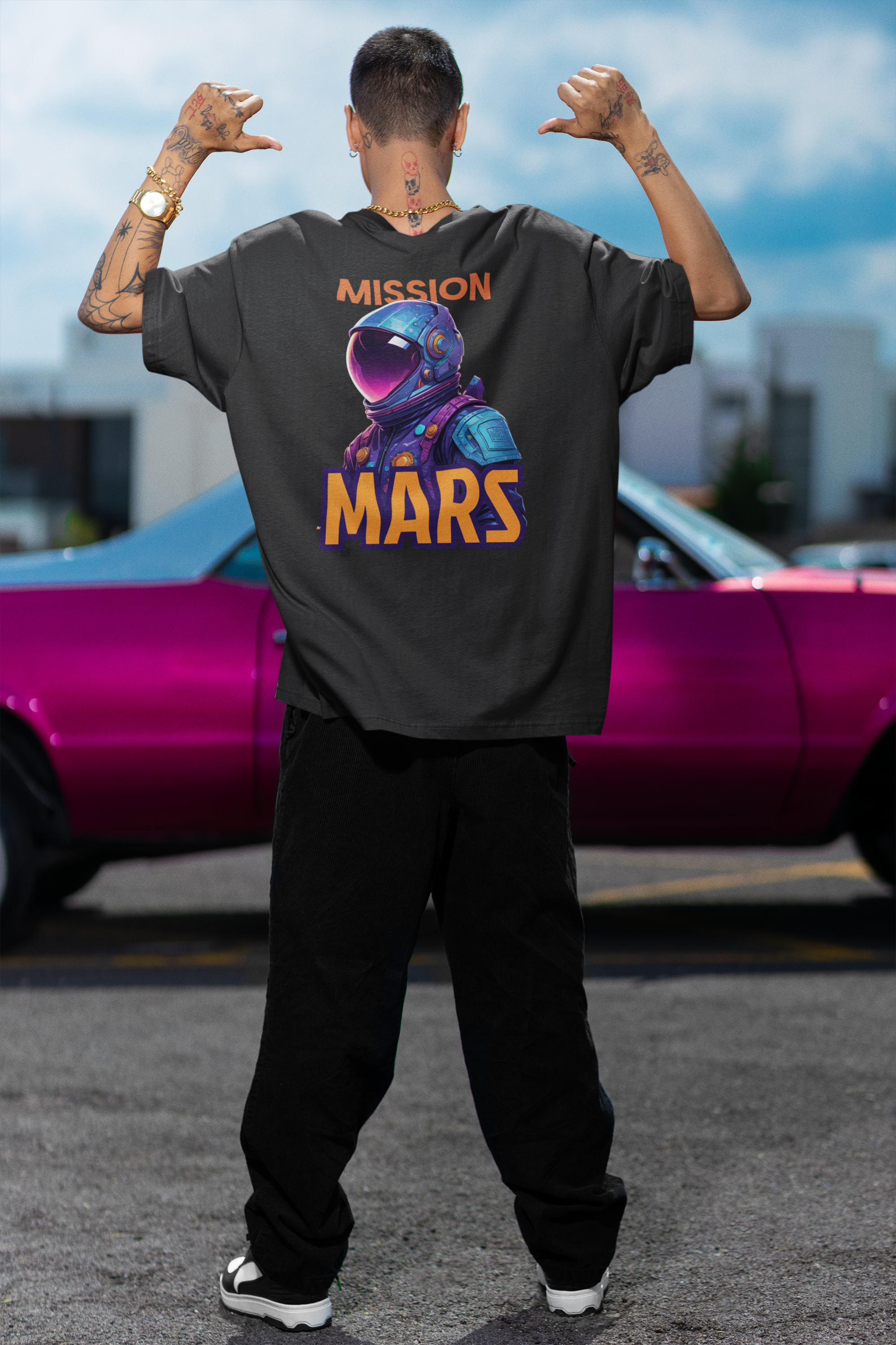 Mission Mars Oversized Black T-Shirts - A FoldLined Original